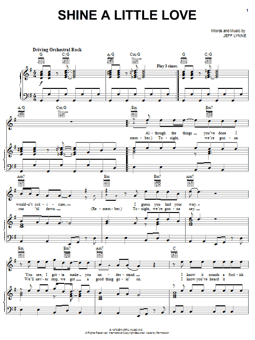 Electric Light Orchestra Shine A Little Love sheet music notes and chords arranged for Piano, Vocal & Guitar Chords (Right-Hand Melody)