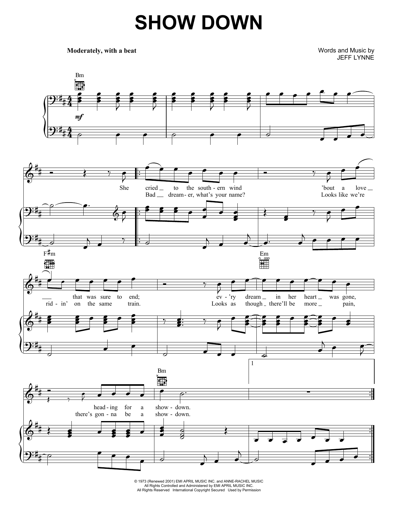 Electric Light Orchestra Show Down sheet music notes and chords arranged for Piano, Vocal & Guitar Chords (Right-Hand Melody)