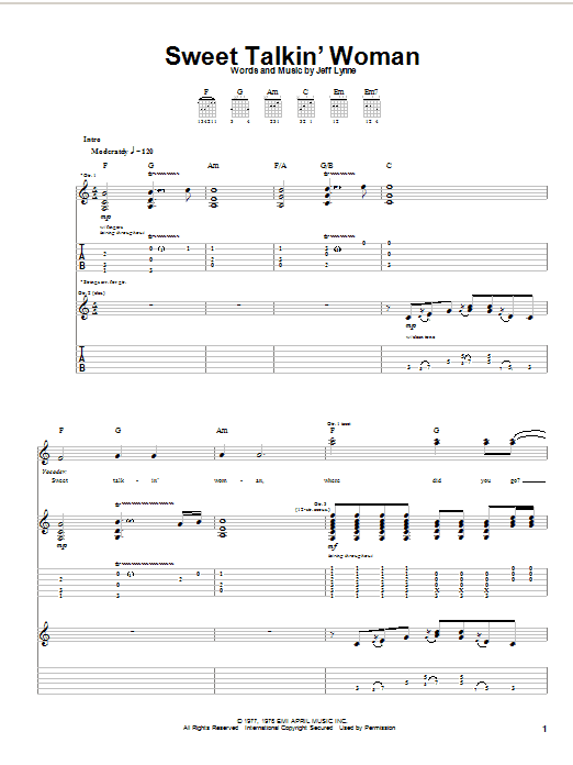 Electric Light Orchestra Sweet Talkin' Woman sheet music notes and chords arranged for Piano, Vocal & Guitar Chords (Right-Hand Melody)