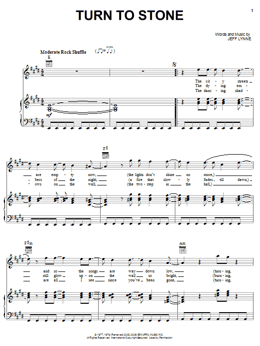 Electric Light Orchestra Turn To Stone sheet music notes and chords arranged for Piano, Vocal & Guitar Chords (Right-Hand Melody)