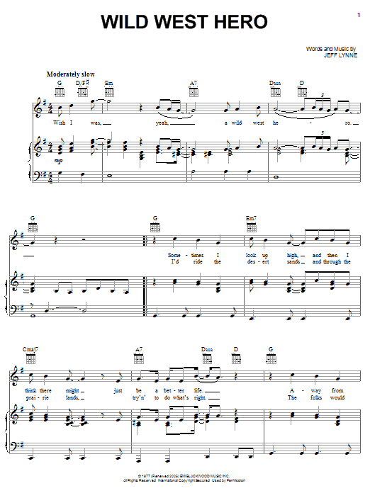 Electric Light Orchestra Wild West Hero sheet music notes and chords arranged for Piano, Vocal & Guitar Chords (Right-Hand Melody)