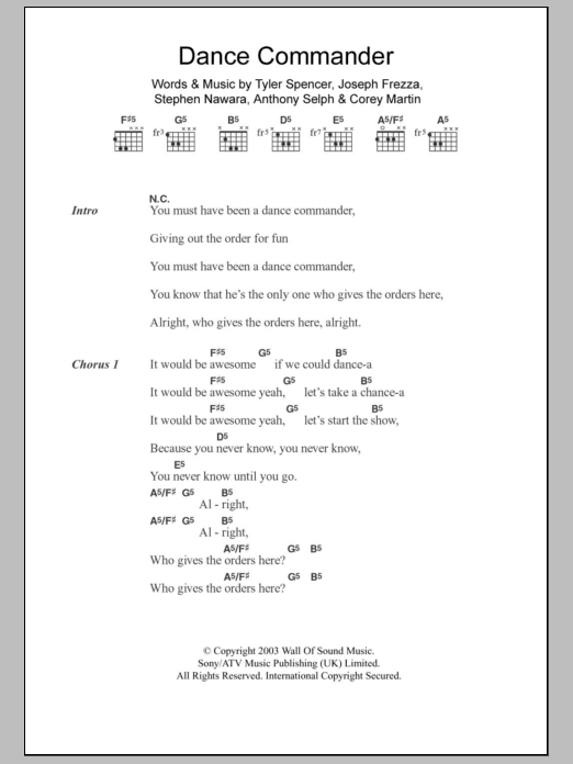 Electric Six Dance Commander sheet music notes and chords arranged for Guitar Chords/Lyrics