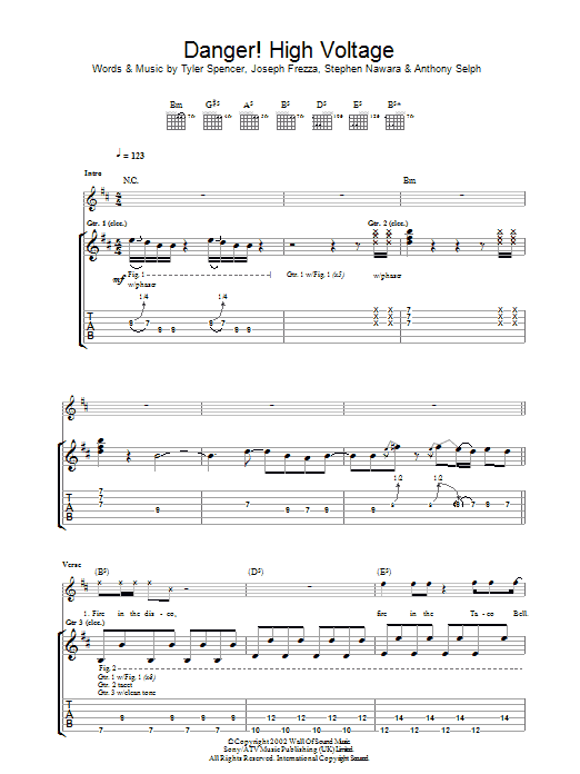 Electric Six Danger! High Voltage sheet music notes and chords arranged for Guitar Tab