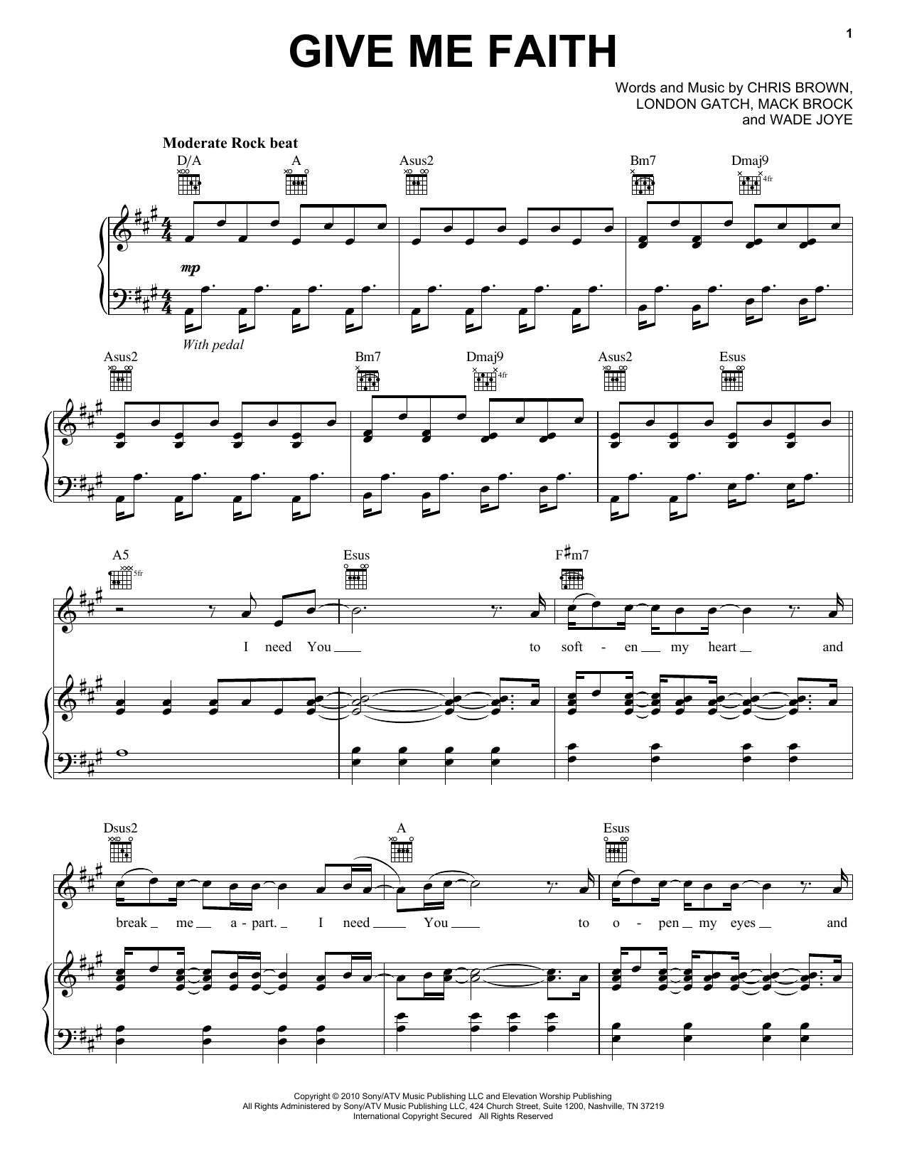 Chris Brown Give Me Faith sheet music notes and chords arranged for Piano, Vocal & Guitar Chords (Right-Hand Melody)