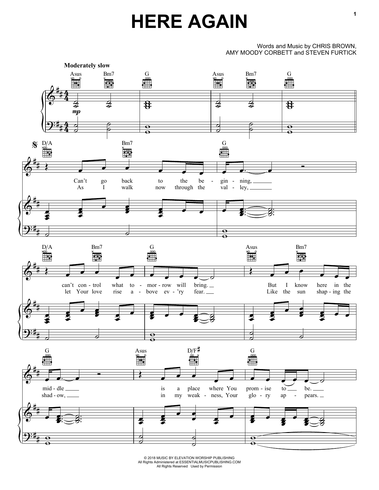 Elevation Worship Here Again sheet music notes and chords arranged for Piano, Vocal & Guitar Chords (Right-Hand Melody)