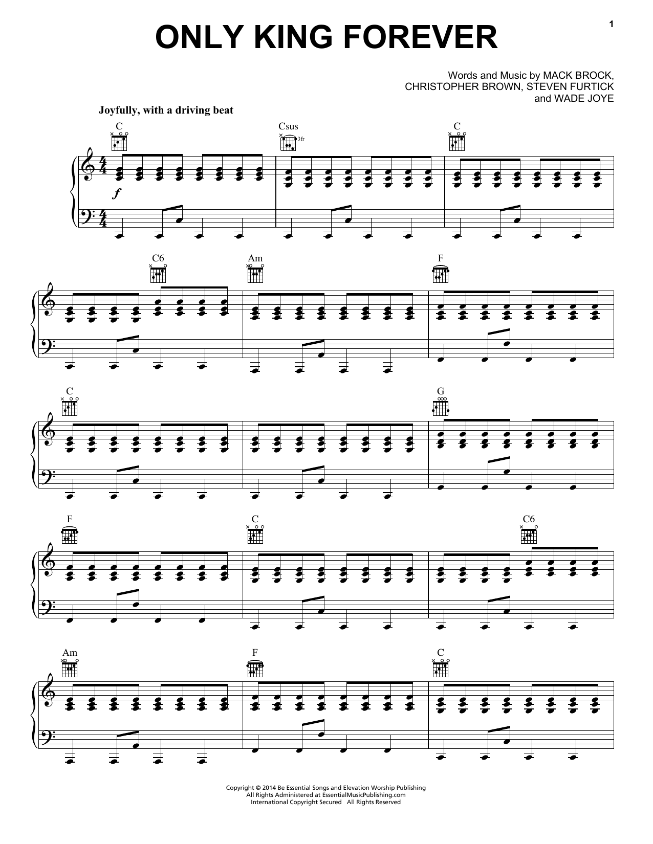 Elevation Worship Only King Forever sheet music notes and chords arranged for Piano, Vocal & Guitar Chords (Right-Hand Melody)