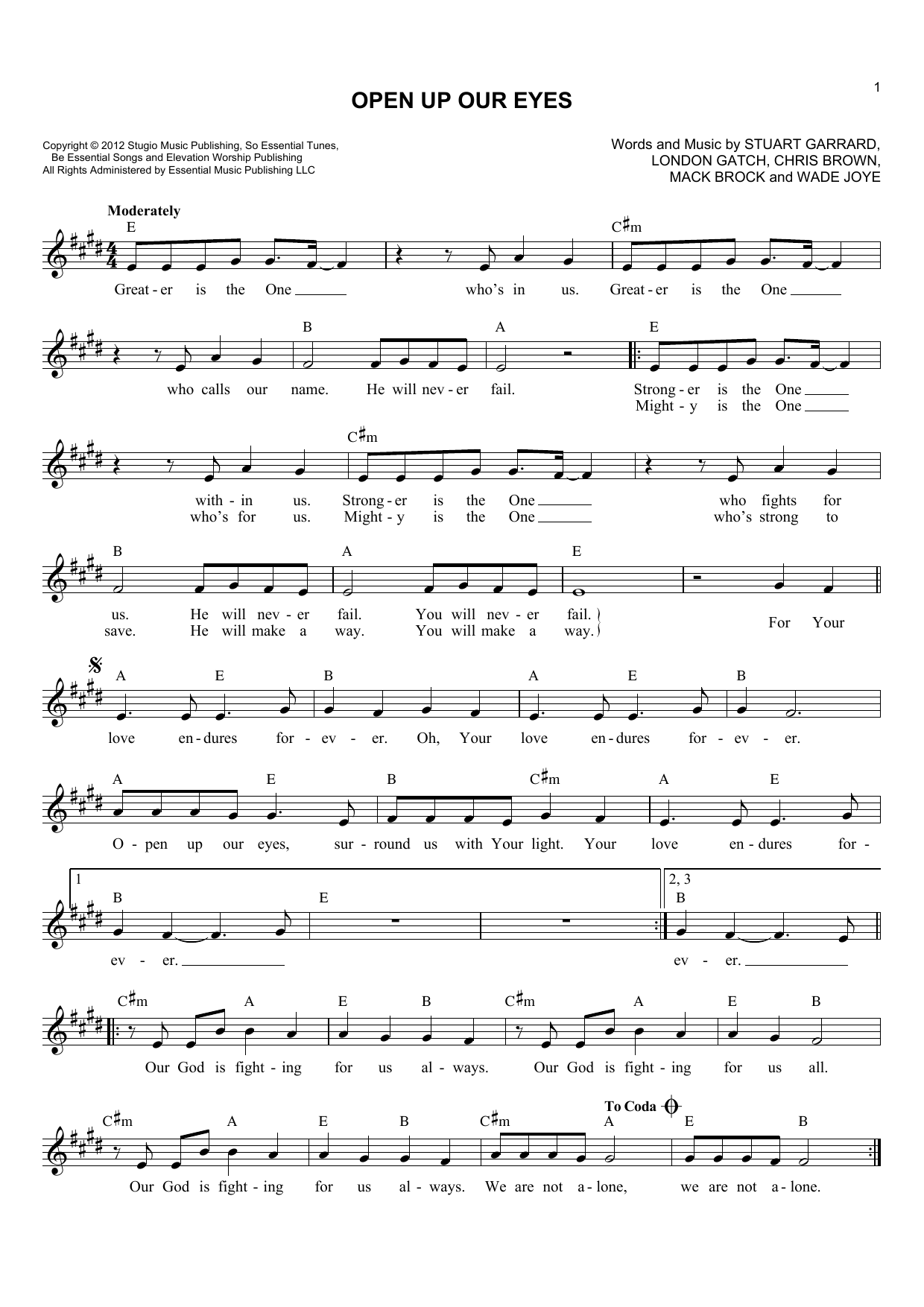 Elevation Worship Open Up Our Eyes sheet music notes and chords arranged for Lead Sheet / Fake Book