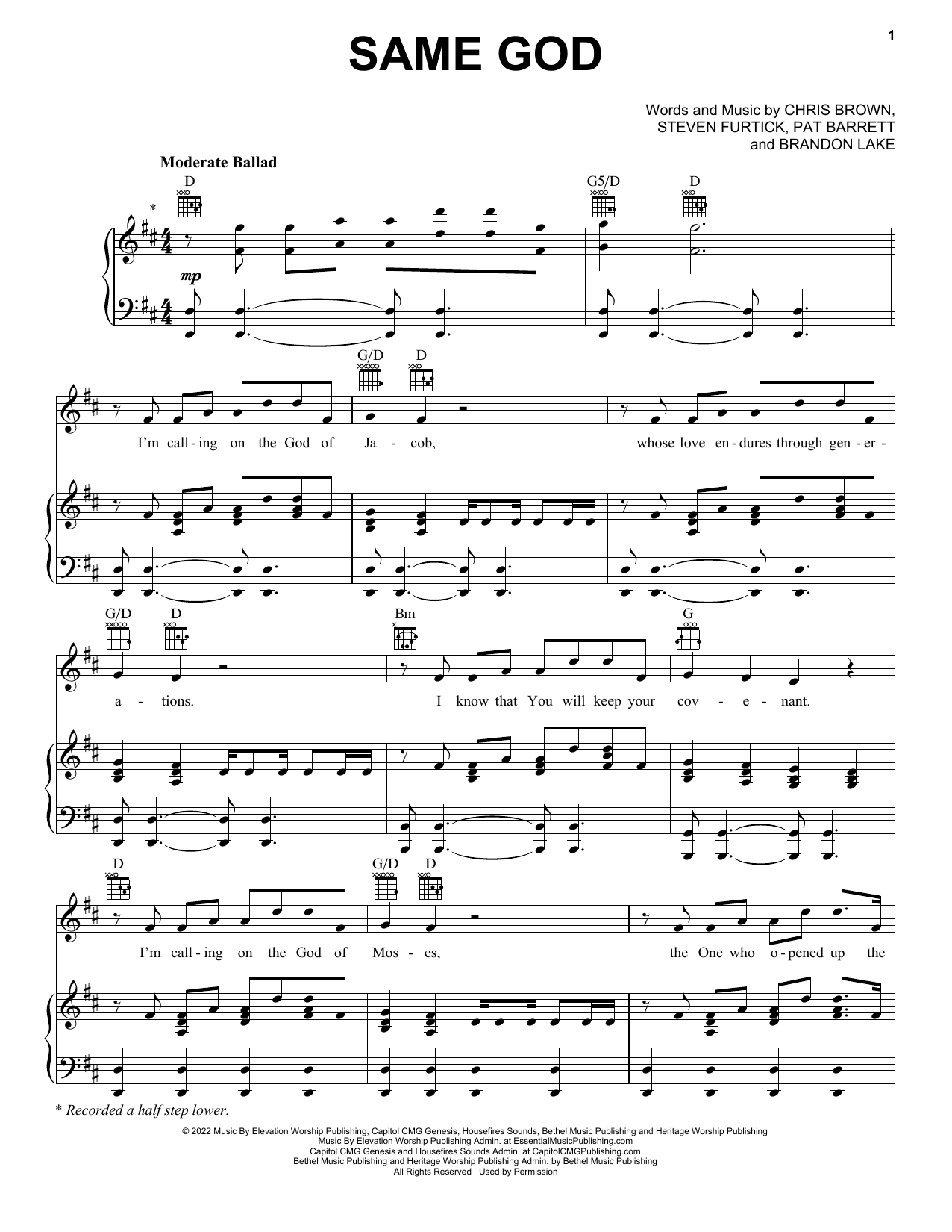 Elevation Worship Same God sheet music notes and chords arranged for Piano, Vocal & Guitar Chords (Right-Hand Melody)