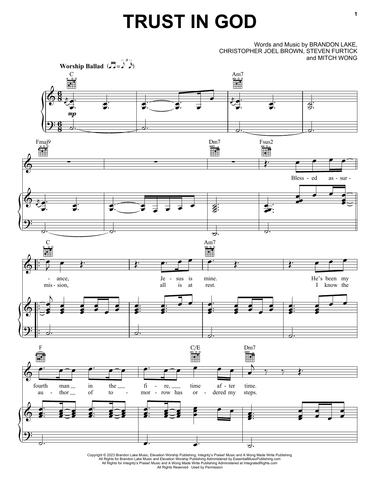 Elevation Worship Trust In God sheet music notes and chords arranged for Piano, Vocal & Guitar Chords (Right-Hand Melody)