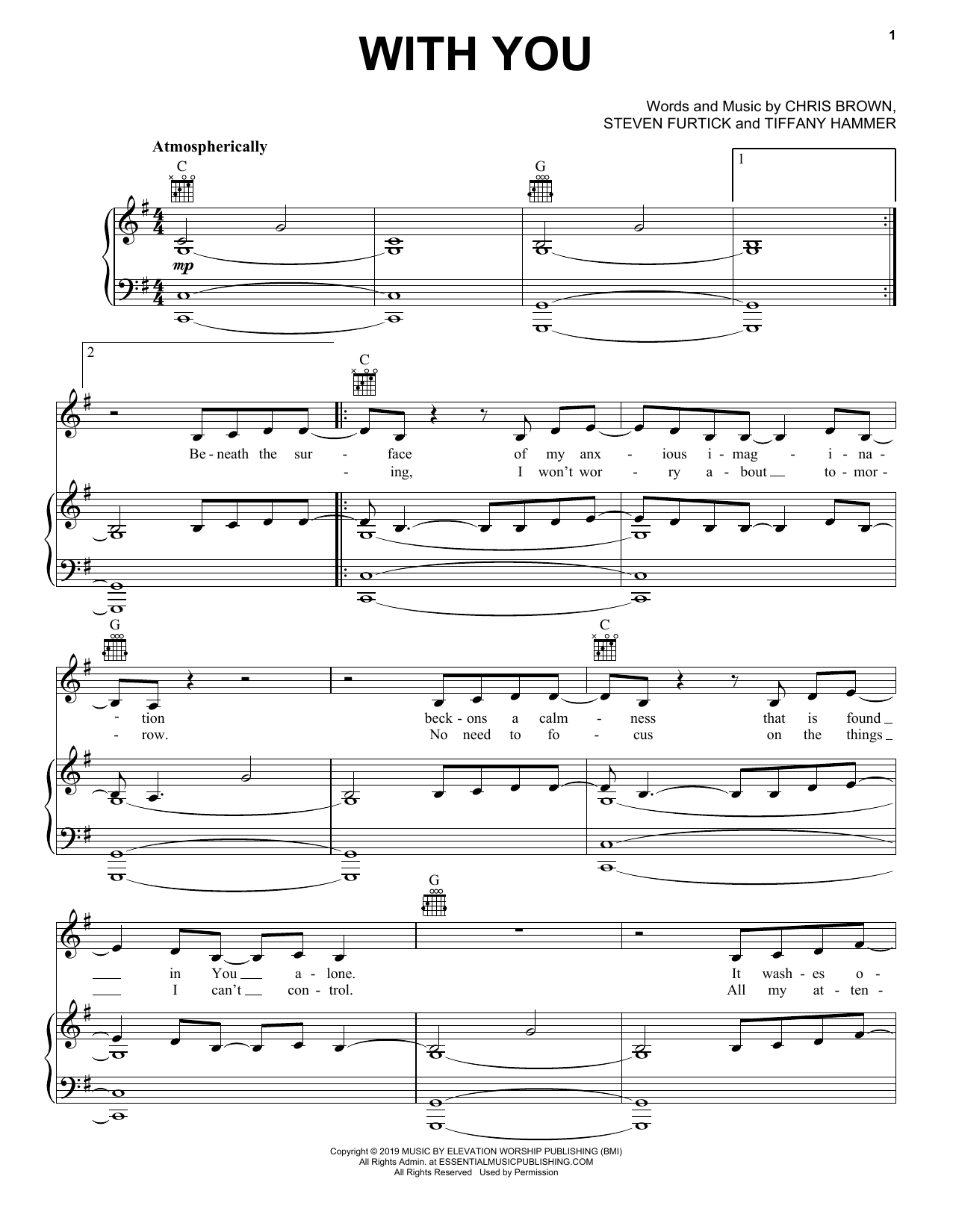 Elevation Worship With You sheet music notes and chords arranged for Piano, Vocal & Guitar Chords (Right-Hand Melody)