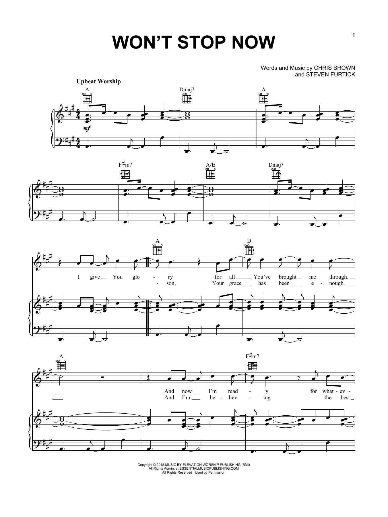 Elevation Worship Won't Stop Now sheet music notes and chords arranged for Piano, Vocal & Guitar Chords (Right-Hand Melody)