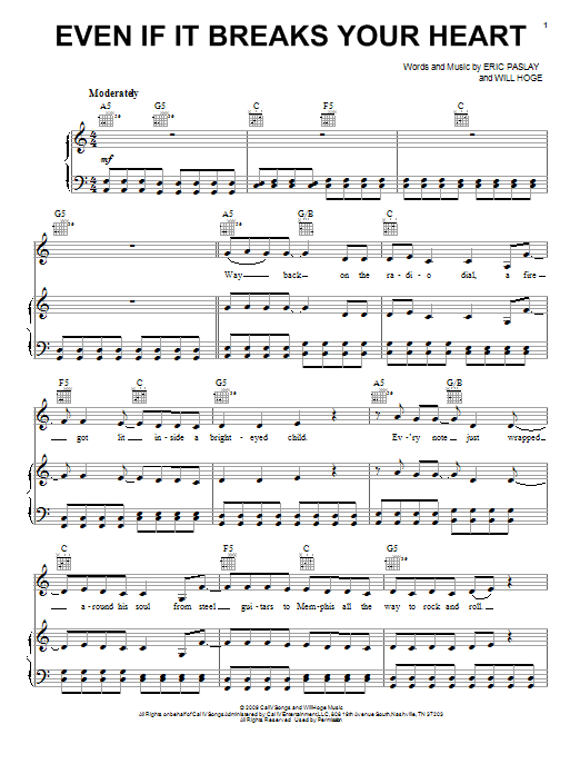 Eli Young Band Even If It Breaks Your Heart sheet music notes and chords arranged for Piano, Vocal & Guitar Chords (Right-Hand Melody)