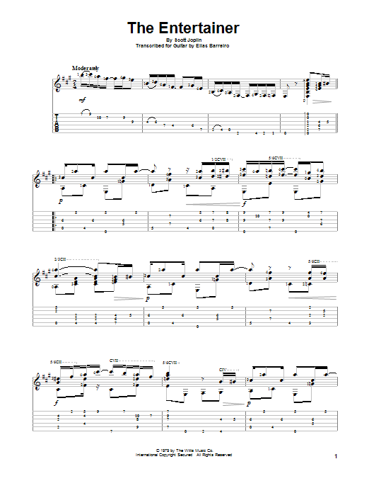 Elias Barreiro The Entertainer sheet music notes and chords arranged for Solo Guitar