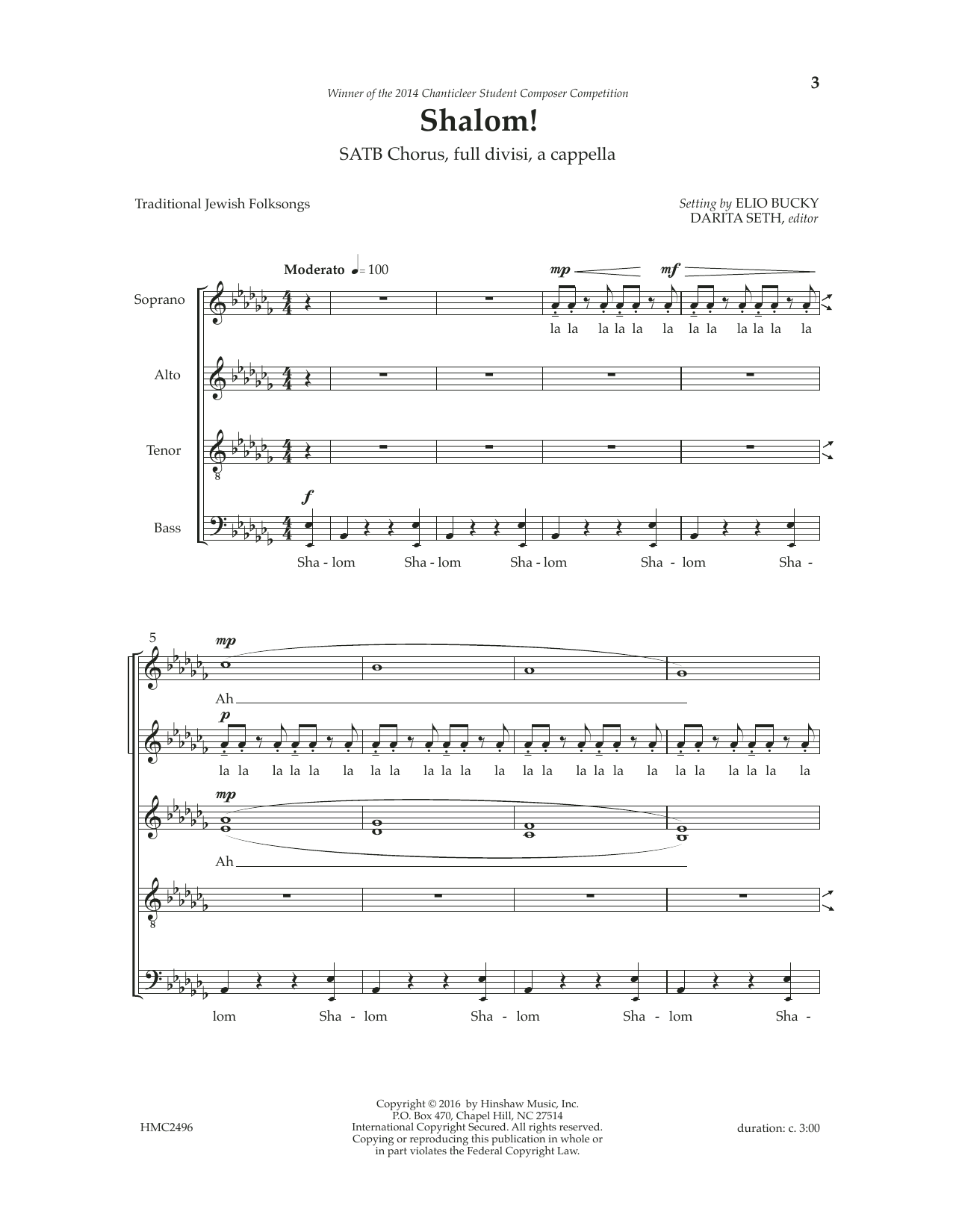 Elio Bucky Shalom (ed. Darita Seth) sheet music notes and chords arranged for SATB Choir
