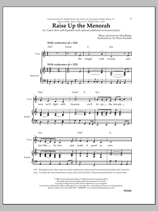 Eliot Bailen Raise Up the Menorah sheet music notes and chords arranged for 2-Part Choir