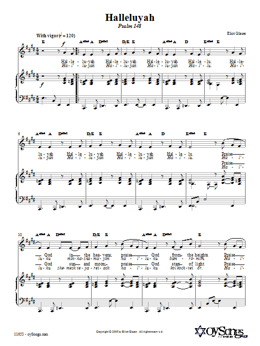 Eliot Glaser Halleluyah (Psalm 148) sheet music notes and chords arranged for Piano, Vocal & Guitar Chords (Right-Hand Melody)
