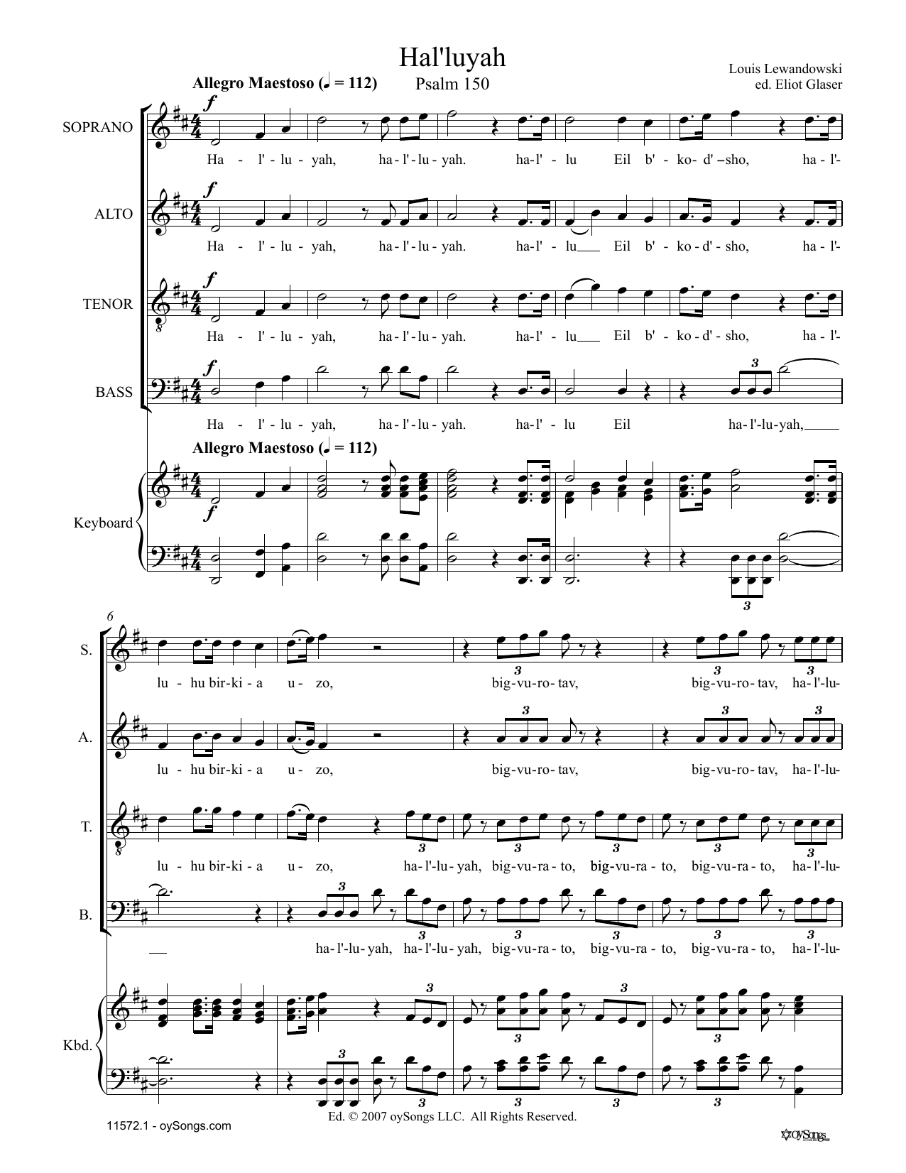 Eliot Glaser Hal'luyah (Psalm 150) sheet music notes and chords arranged for SATB Choir