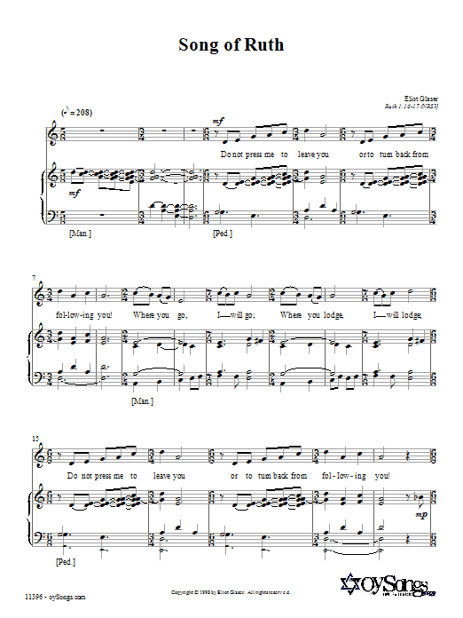 Eliot Glaser Song of Ruth sheet music notes and chords arranged for Piano, Vocal & Guitar Chords (Right-Hand Melody)