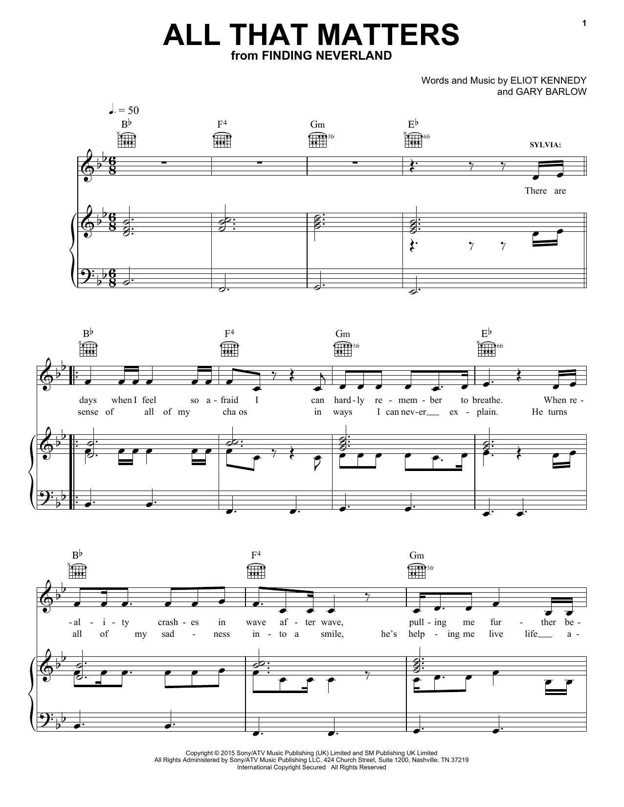 Eliot Kennedy All That Matters sheet music notes and chords arranged for Piano, Vocal & Guitar Chords (Right-Hand Melody)