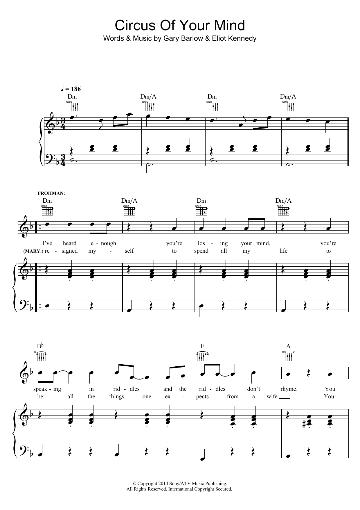 Eliot Kennedy Circus Of Your Mind (from 'Finding Neverland') sheet music notes and chords arranged for Piano, Vocal & Guitar Chords