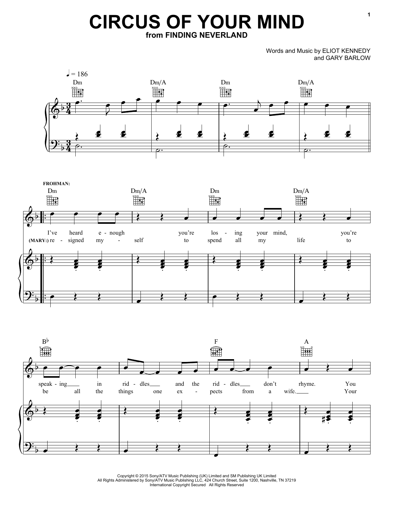 Eliot Kennedy Circus Of Your Mind sheet music notes and chords arranged for Piano, Vocal & Guitar Chords (Right-Hand Melody)