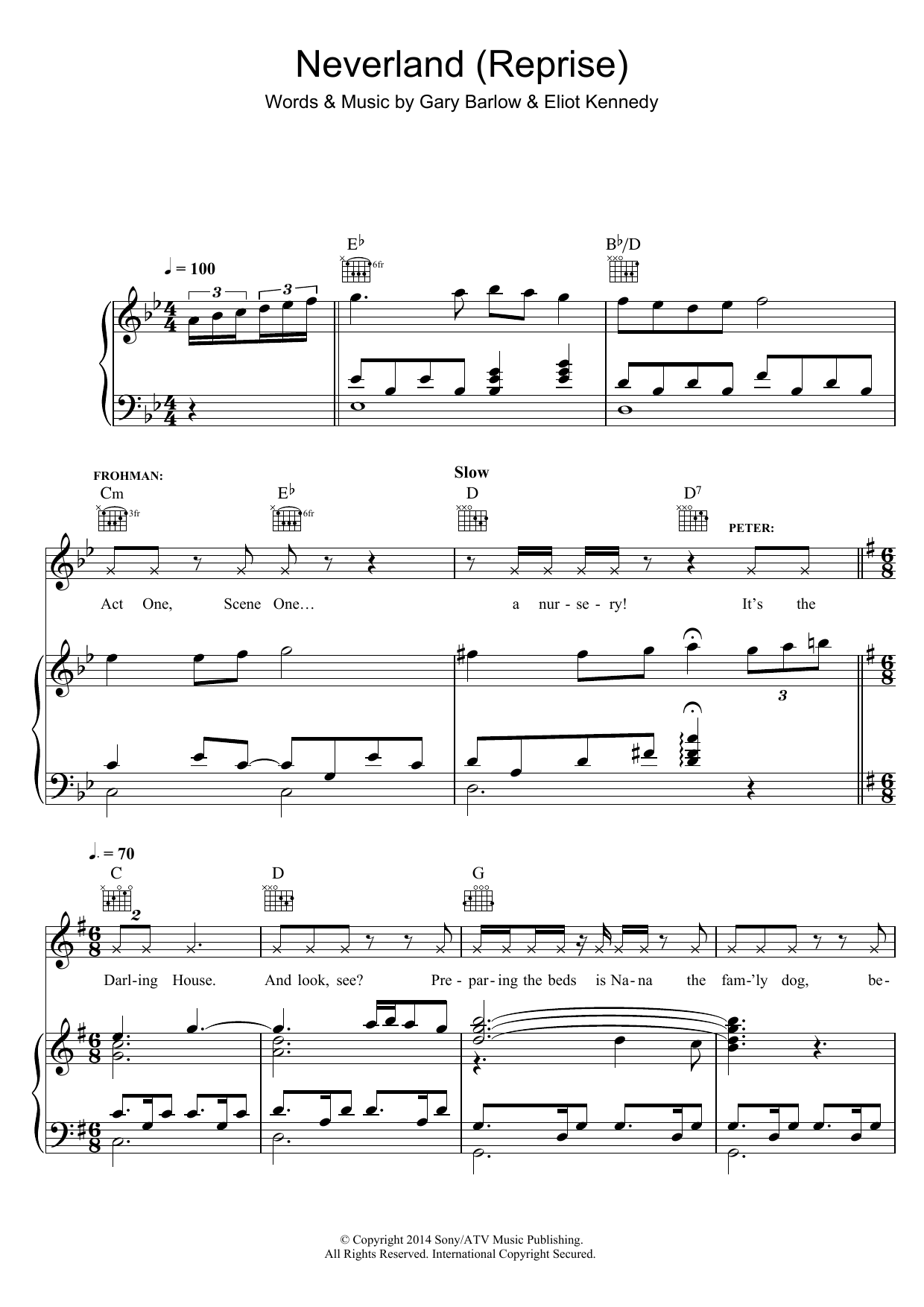 Eliot Kennedy Neverland (Reprise) (from 'Finding Neverland') sheet music notes and chords arranged for Piano, Vocal & Guitar Chords
