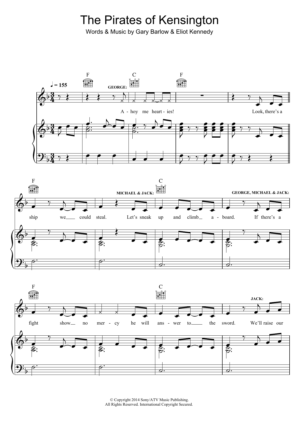 Eliot Kennedy The Pirates Of Kensington (from 'Finding Neverland') sheet music notes and chords arranged for Piano, Vocal & Guitar Chords