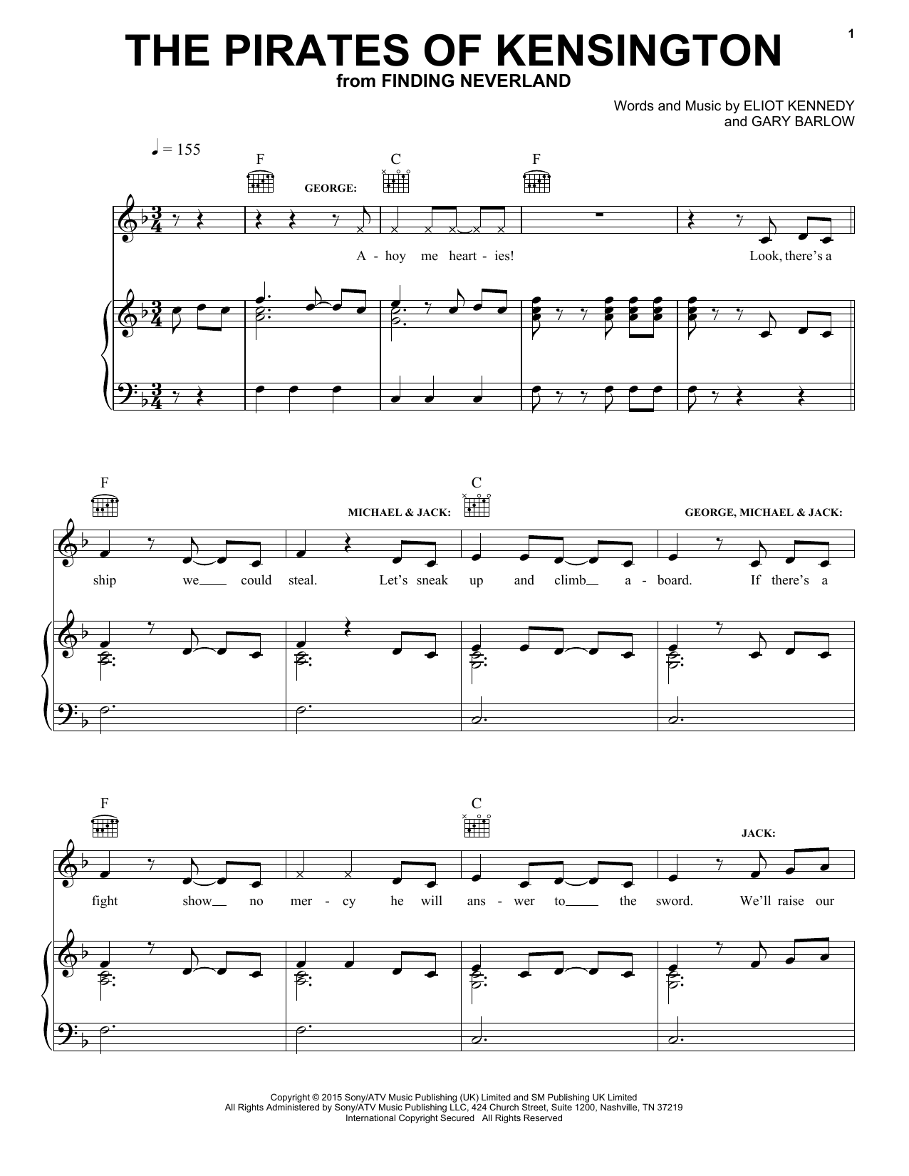 Eliot Kennedy The Pirates Of Kensington sheet music notes and chords arranged for Piano, Vocal & Guitar Chords (Right-Hand Melody)