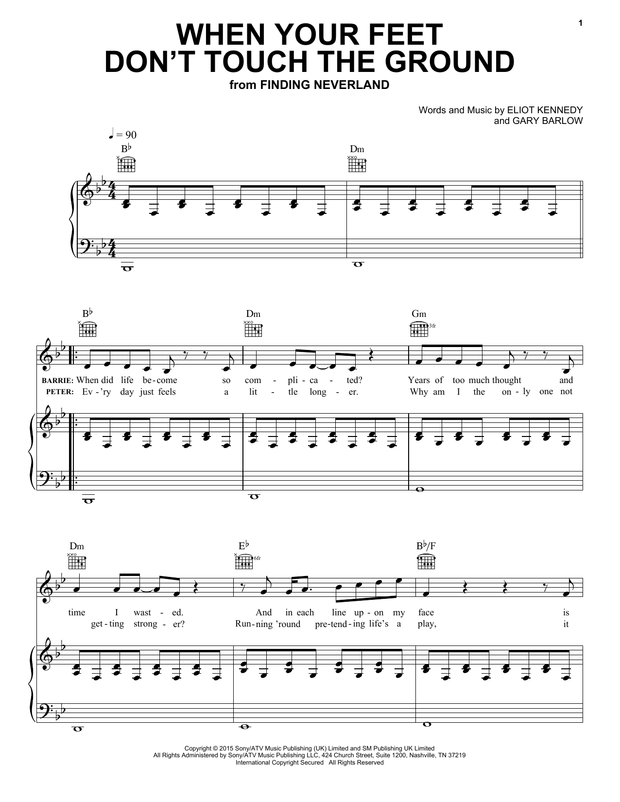 Eliot Kennedy When Your Feet Don't Touch The Ground sheet music notes and chords arranged for Piano, Vocal & Guitar Chords (Right-Hand Melody)