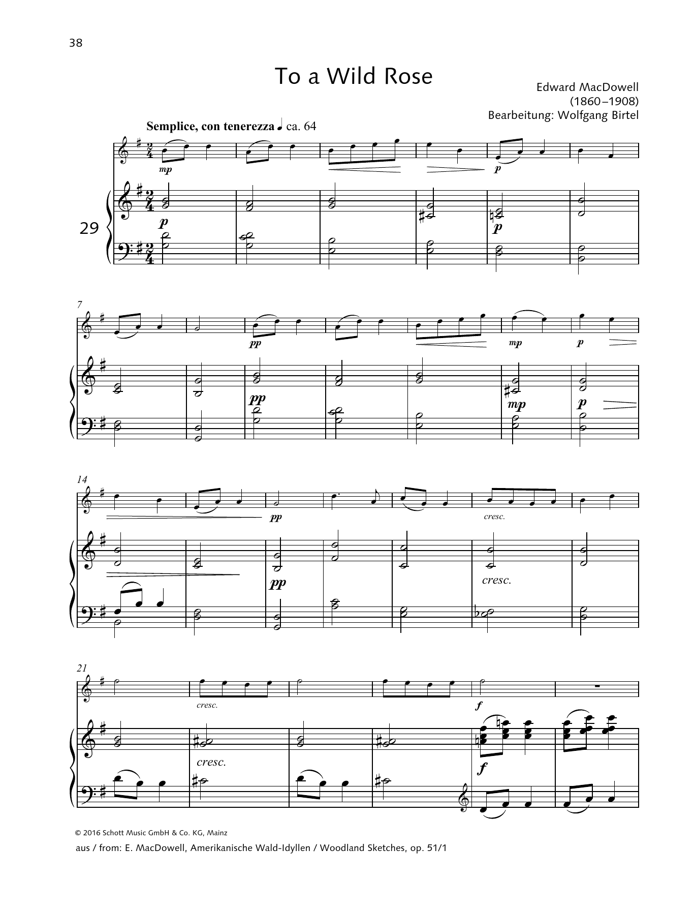 Elisabeth Kretschmann To a Wild Rose sheet music notes and chords arranged for Woodwind Solo