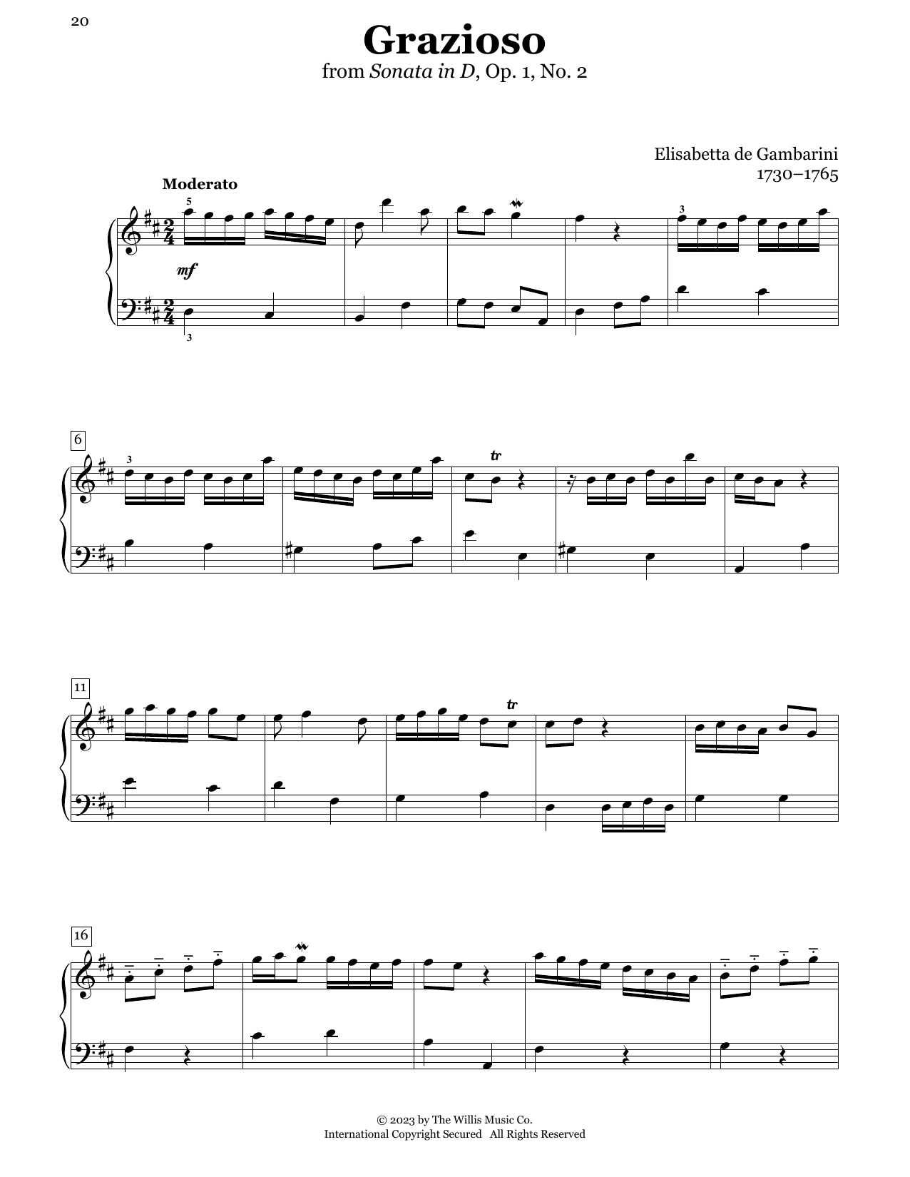 Elisabetta de Gambarini Grazioso, Op. 1, No. 2 sheet music notes and chords arranged for Educational Piano
