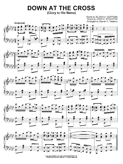 Elisha A. Hoffman Down At The Cross (Glory To His Name) sheet music notes and chords arranged for Piano Solo