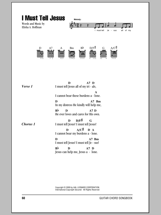 Elisha A. Hoffman I Must Tell Jesus sheet music notes and chords arranged for Piano, Vocal & Guitar Chords (Right-Hand Melody)