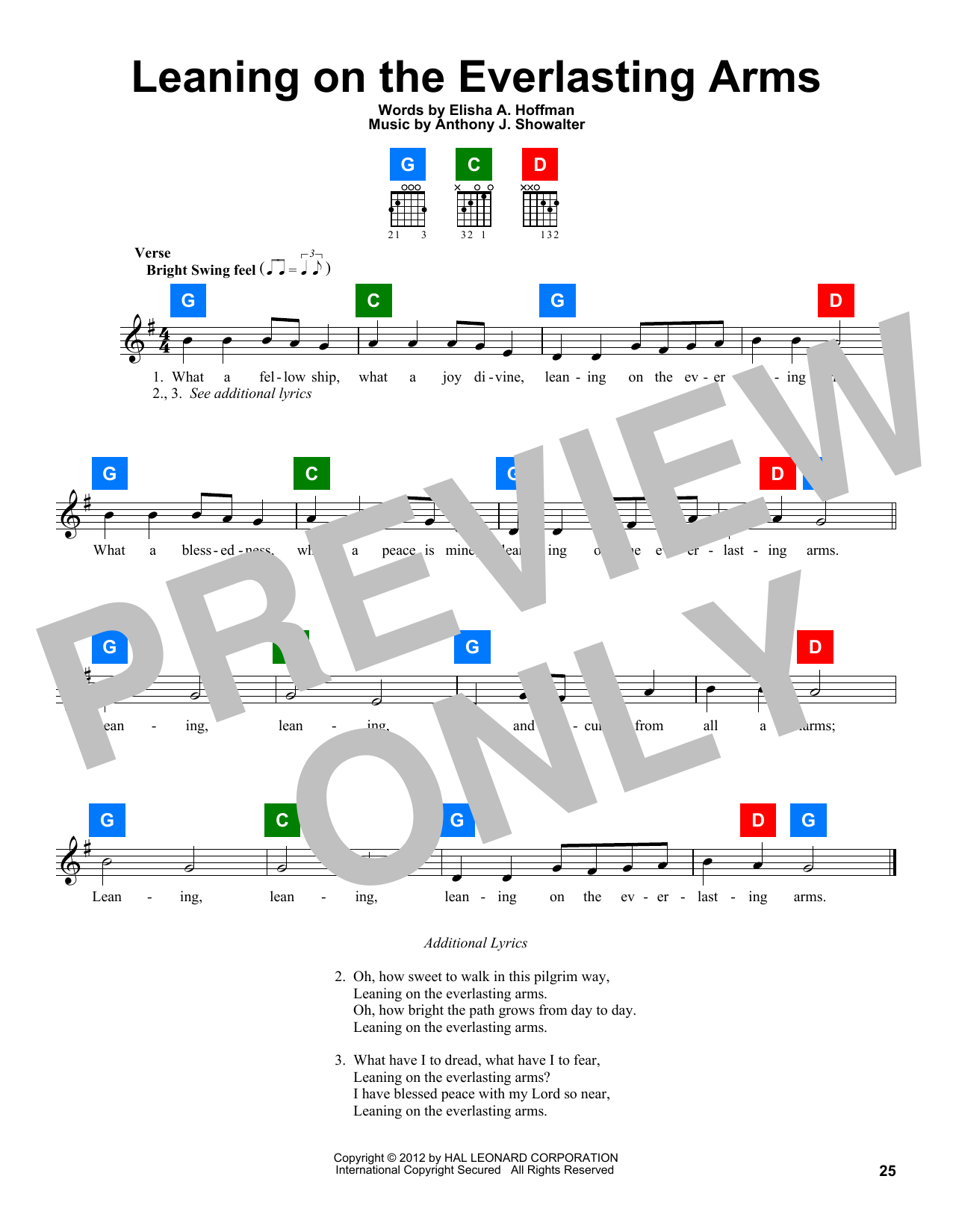 Elisha A. Hoffman Leaning On The Everlasting Arms sheet music notes and chords arranged for ChordBuddy