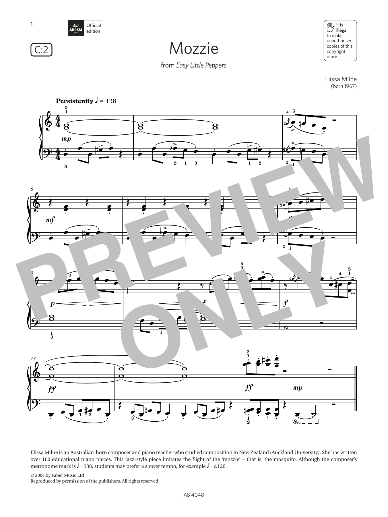 Elissa Milne Mozzie (Grade 2, list C2, from the ABRSM Piano Syllabus 2023 & 2024) sheet music notes and chords arranged for Piano Solo