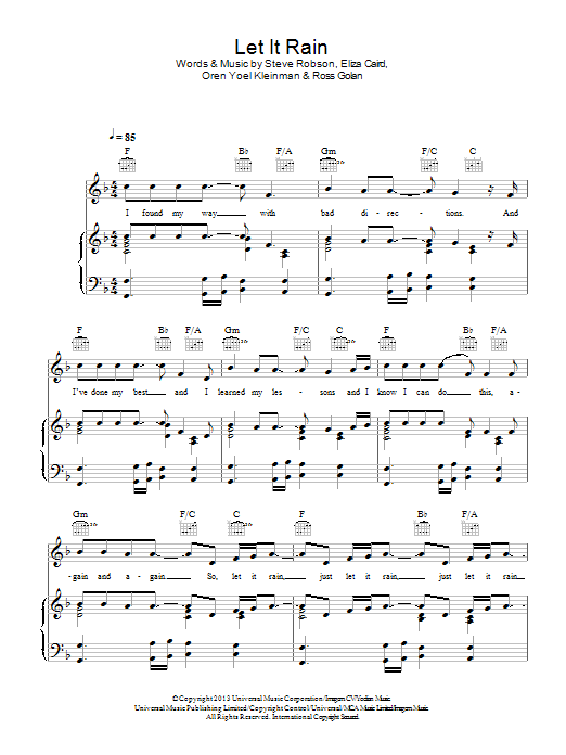 Eliza Doolittle Let It Rain sheet music notes and chords arranged for Piano, Vocal & Guitar Chords