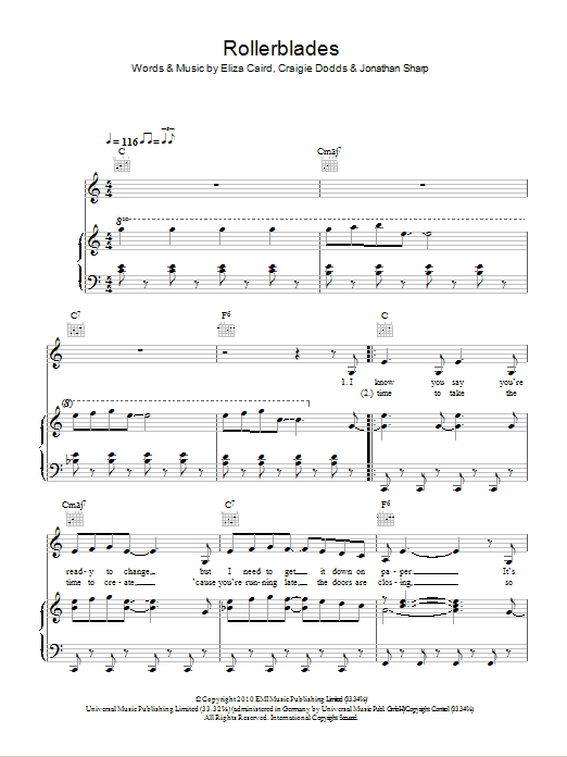 Eliza Doolittle Rollerblades sheet music notes and chords arranged for Piano, Vocal & Guitar Chords