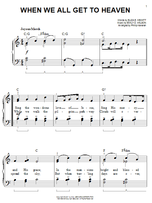 Eliza E. Hewitt When We All Get To Heaven (arr. Phillip Keveren) sheet music notes and chords arranged for Easy Piano