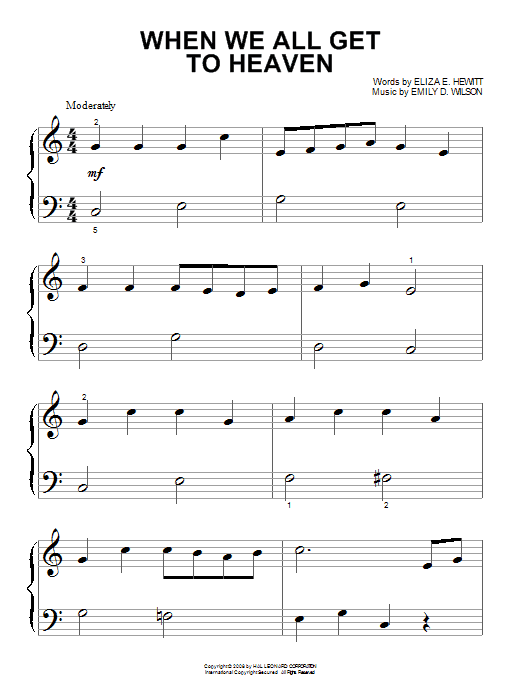 Eliza E. Hewitt When We All Get To Heaven sheet music notes and chords arranged for Piano Solo