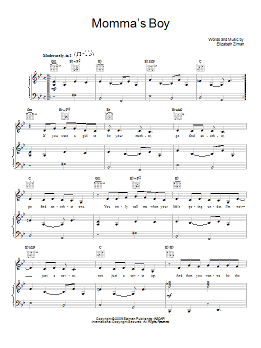 Elizabeth & The Catapult Momma's Boy sheet music notes and chords arranged for Piano, Vocal & Guitar Chords (Right-Hand Melody)