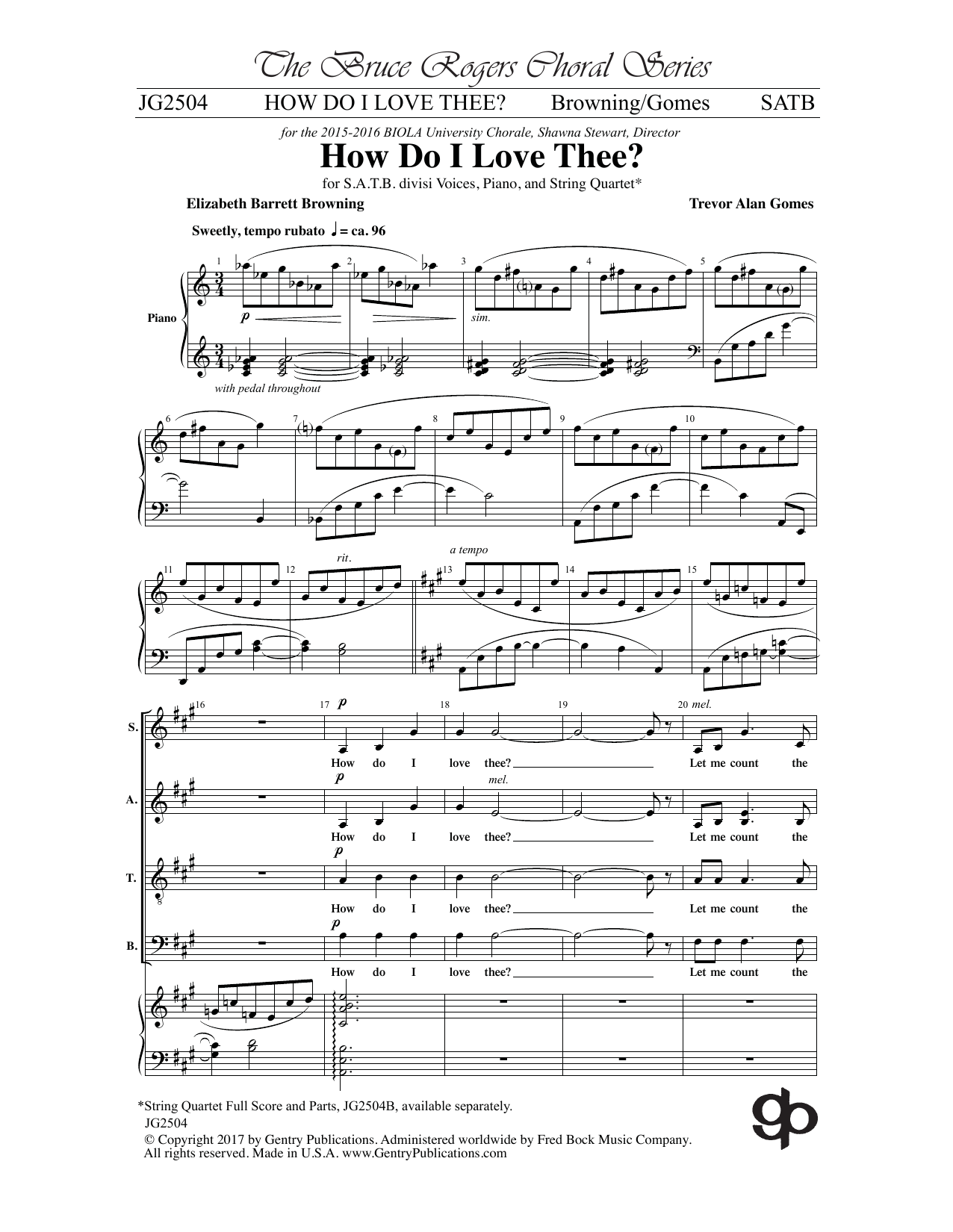 Elizabeth Barrett Browning How Do I Love Thee? sheet music notes and chords arranged for SATB Choir