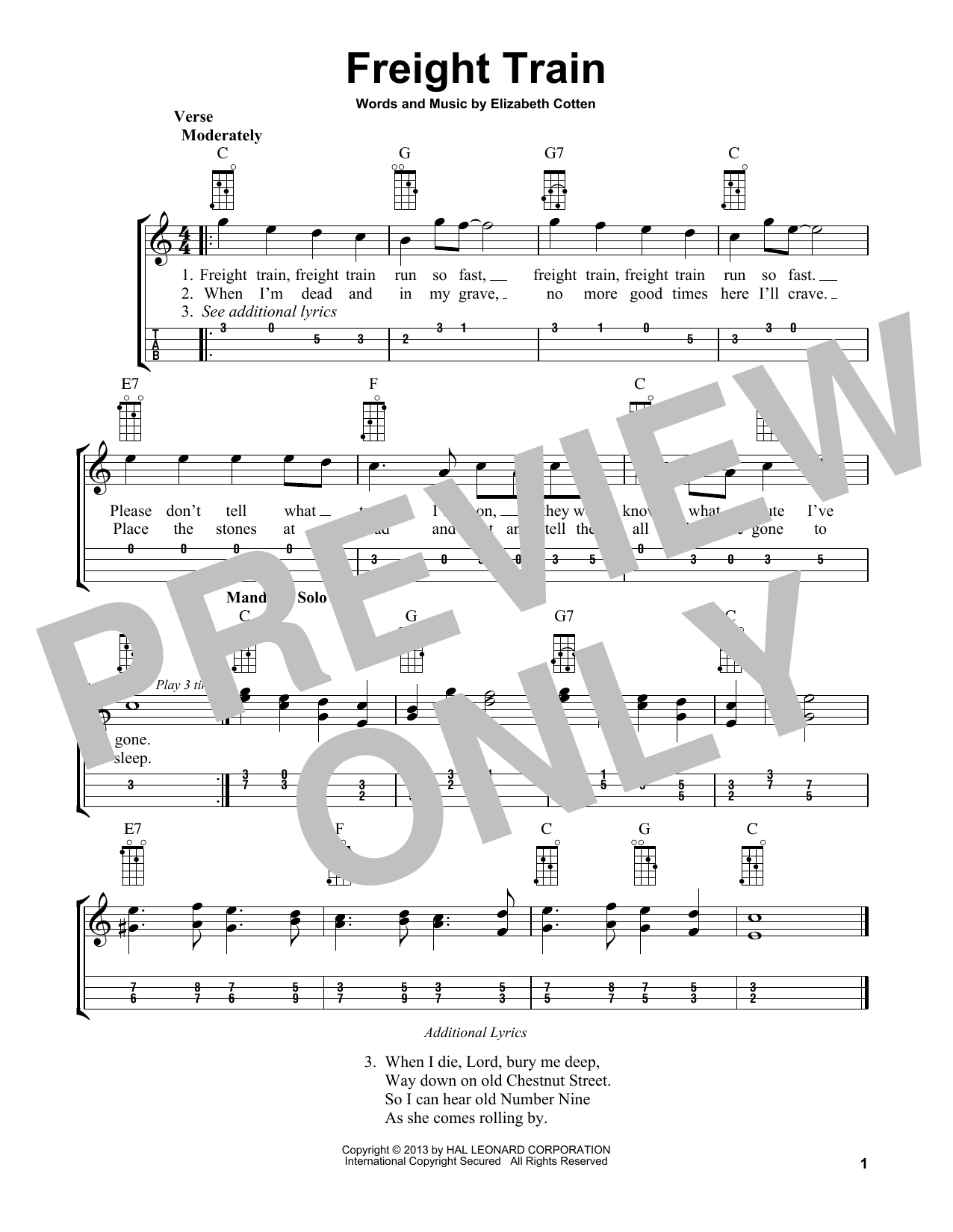 Elizabeth Cotten Freight Train (arr. Bobby Westfall) sheet music notes and chords arranged for Mandolin