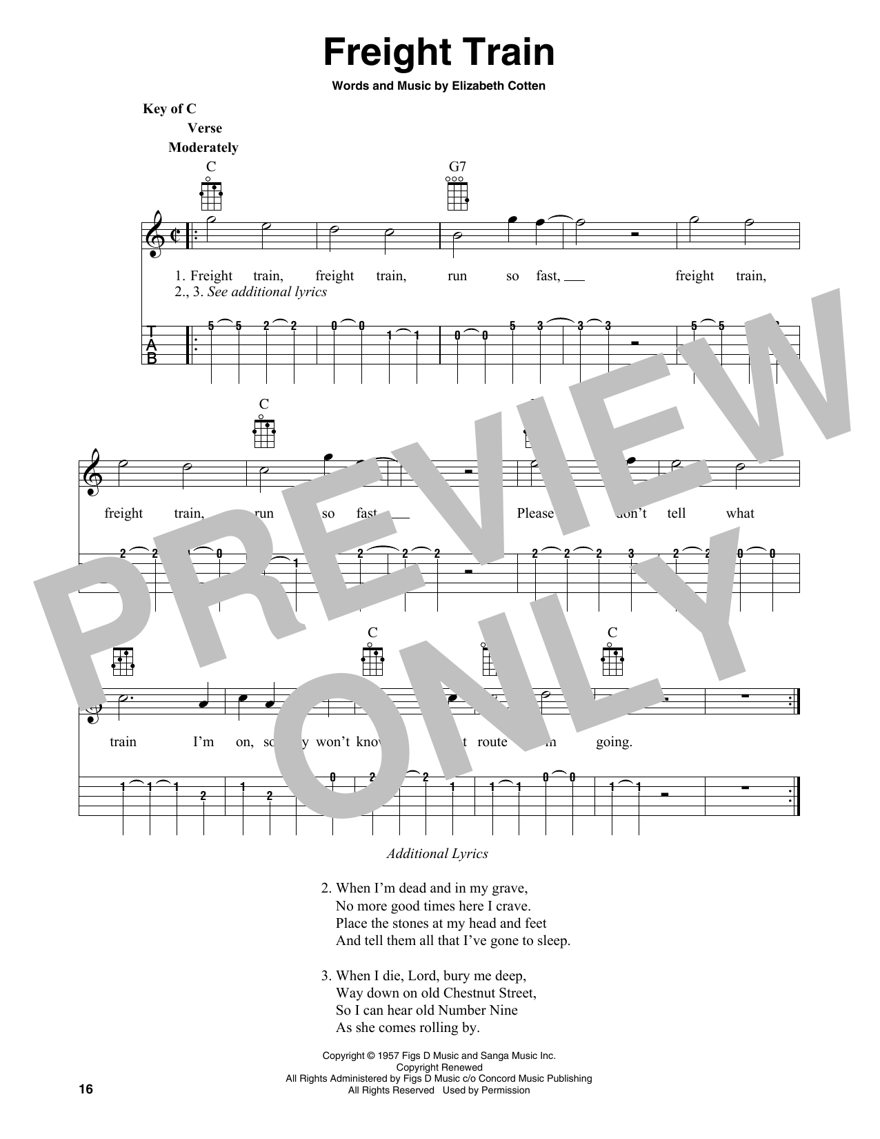 Elizabeth Cotten Freight Train (arr. Fred Sokolow) sheet music notes and chords arranged for Banjo Tab