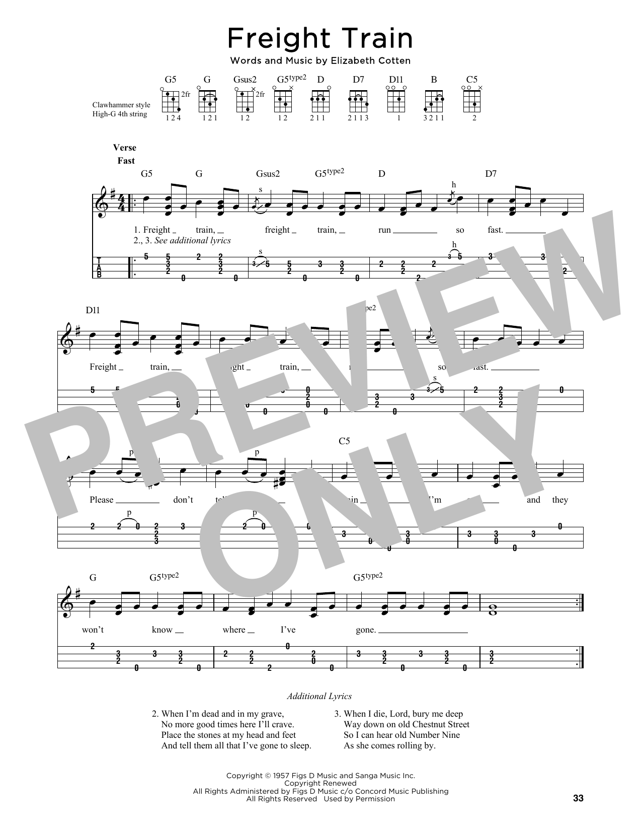Elizabeth Cotten Freight Train (arr. Jim Schustedt) sheet music notes and chords arranged for Ukulele