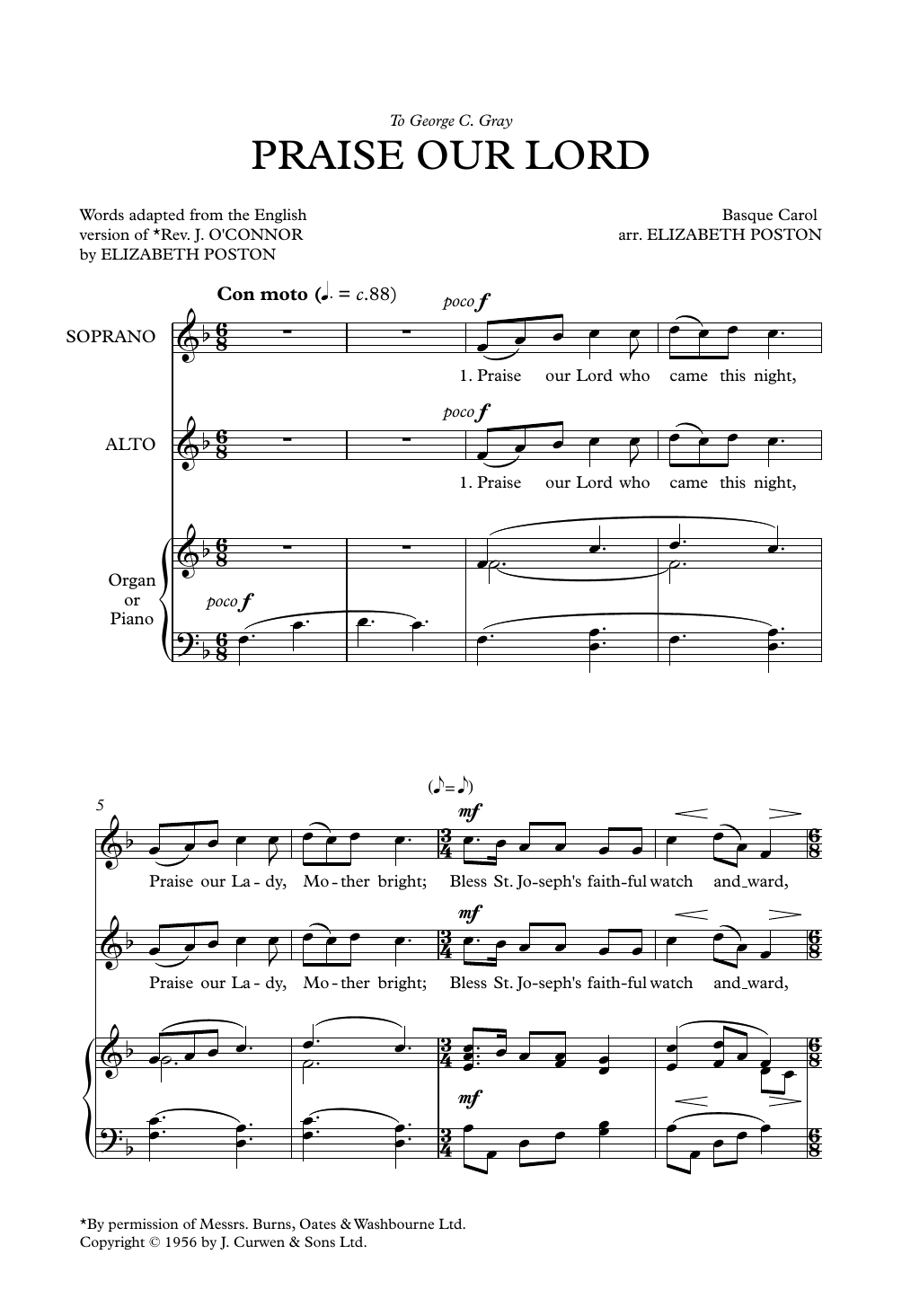 Elizabeth Poston Praise Our Lord sheet music notes and chords arranged for 2-Part Choir