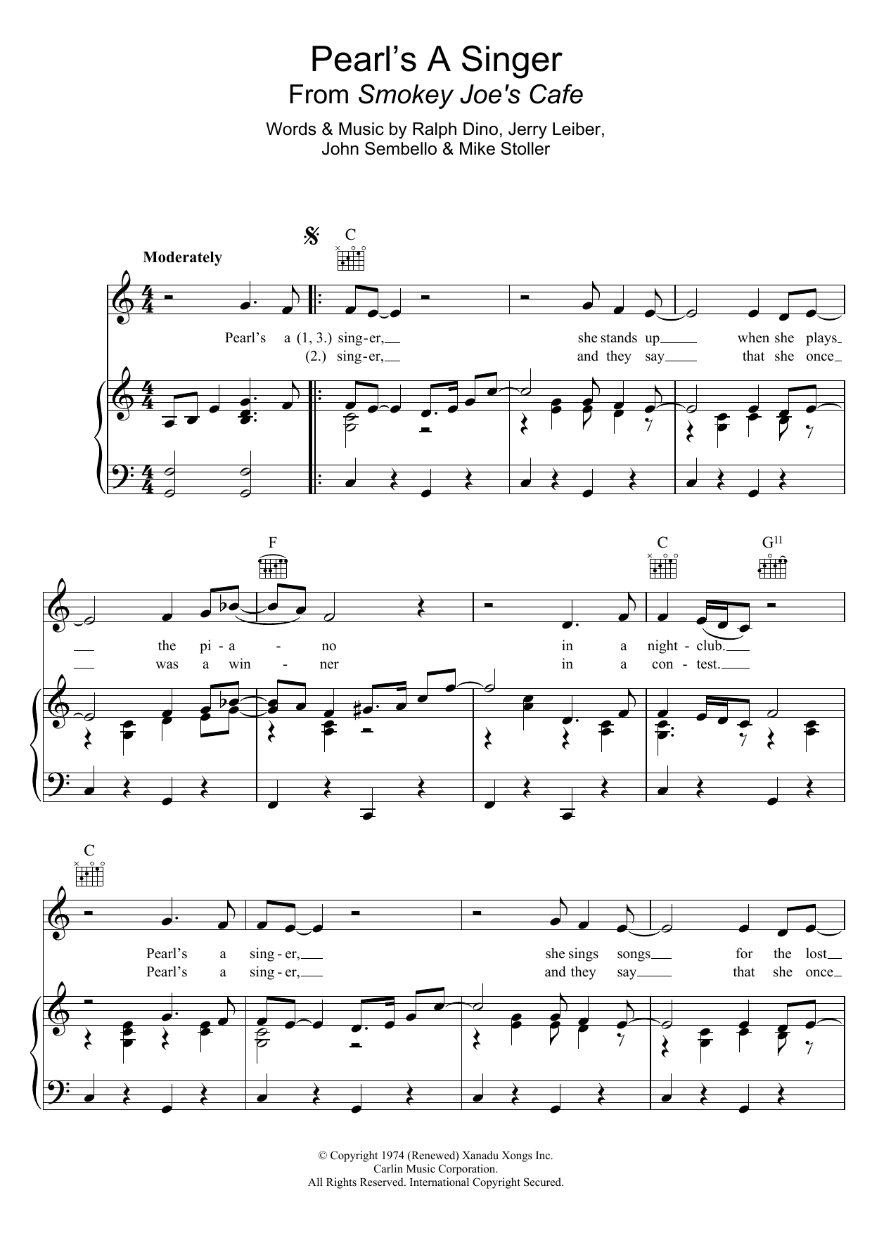 Elkie Brooks Pearl's A Singer (from 'Smokey Joe's Cafe') sheet music notes and chords arranged for Piano, Vocal & Guitar Chords