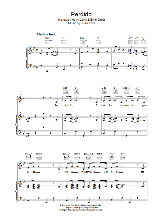 Ella - Fitzgerald Perdido sheet music notes and chords arranged for Piano, Vocal & Guitar Chords