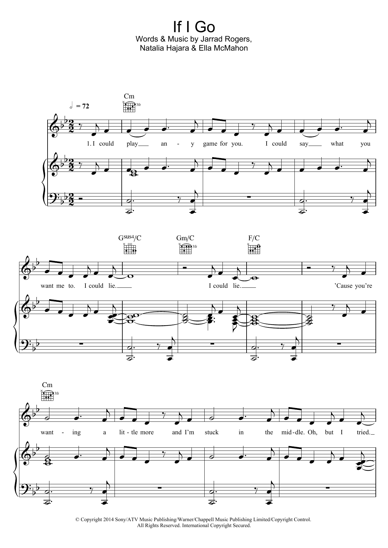Ella Eyre If I Go sheet music notes and chords arranged for Piano, Vocal & Guitar Chords