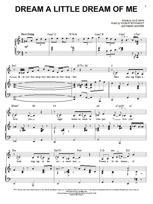 Louis Armstrong Dream A Little Dream Of Me sheet music notes and chords arranged for Piano & Vocal