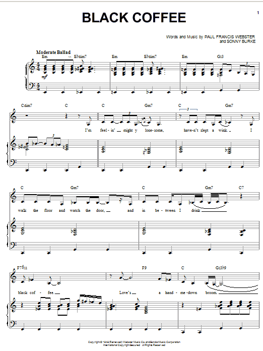 Ella Fitzgerald Black Coffee sheet music notes and chords arranged for Piano & Vocal